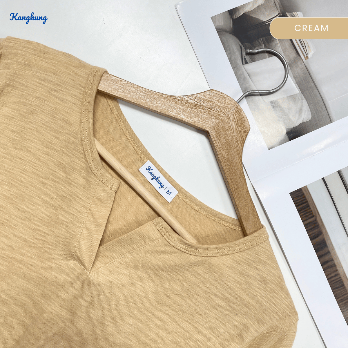 KANGKUNG IKINA KEMEJA KASUAL LEHER V-BULAT - KK120 BAJU WANITA