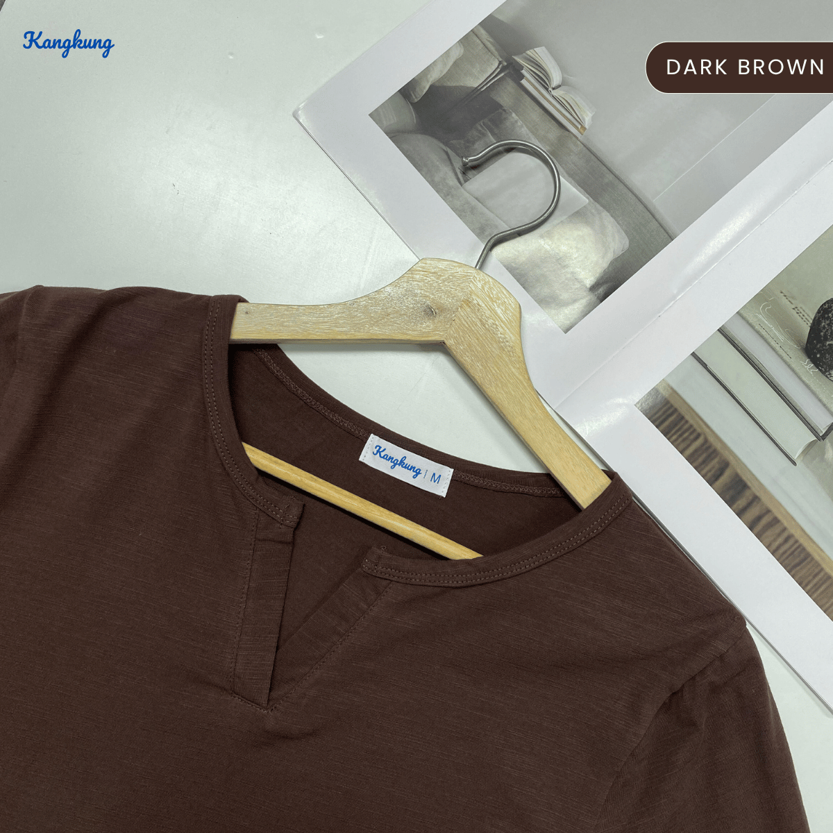 KANGKUNG IKINA KEMEJA KASUAL LEHER V-BULAT - KK120 BAJU WANITA