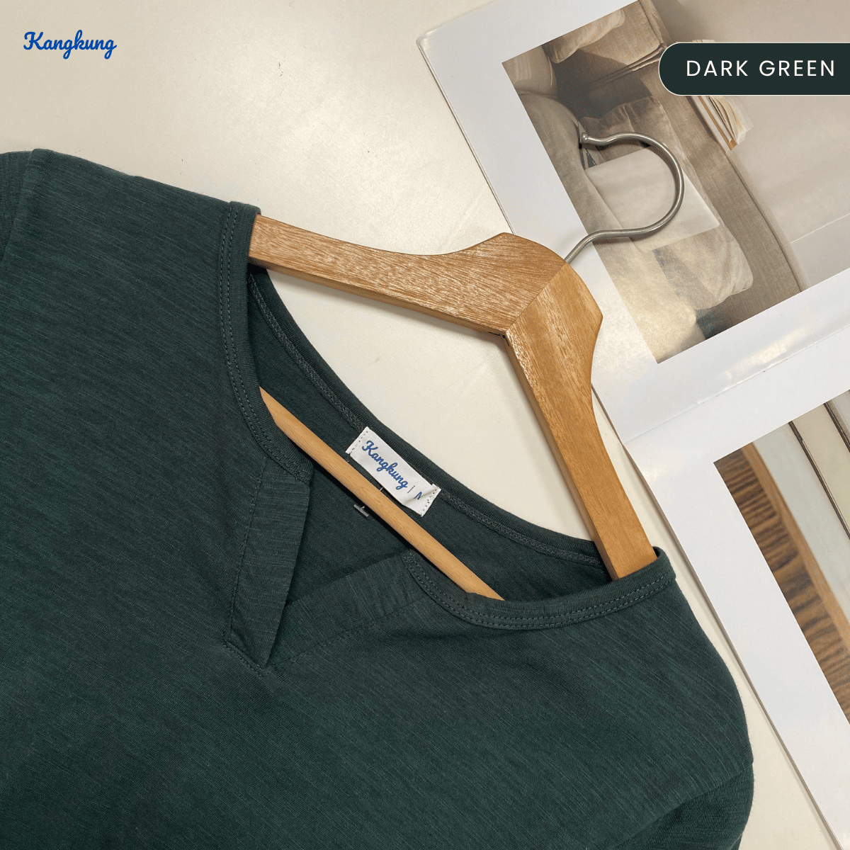 KANGKUNG IKINA KEMEJA KASUAL LEHER V-BULAT - KK120 BAJU WANITA