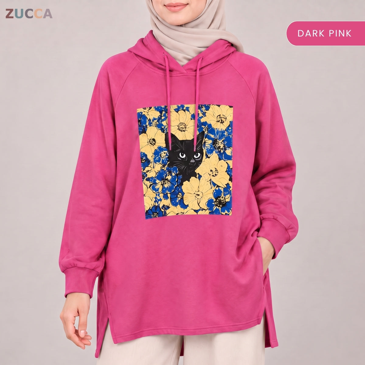 ZUCCA HUMAIRA FLORAL GRAPHIC HOODIE DRESS LONG SLEEVE-MA257