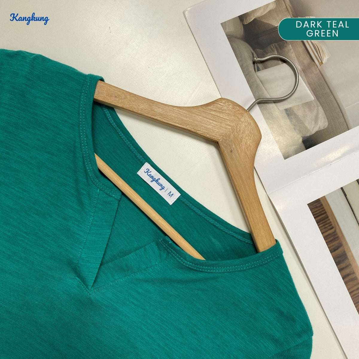 KANGKUNG IKINA KEMEJA KASUAL LEHER V-BULAT - KK120 BAJU WANITA