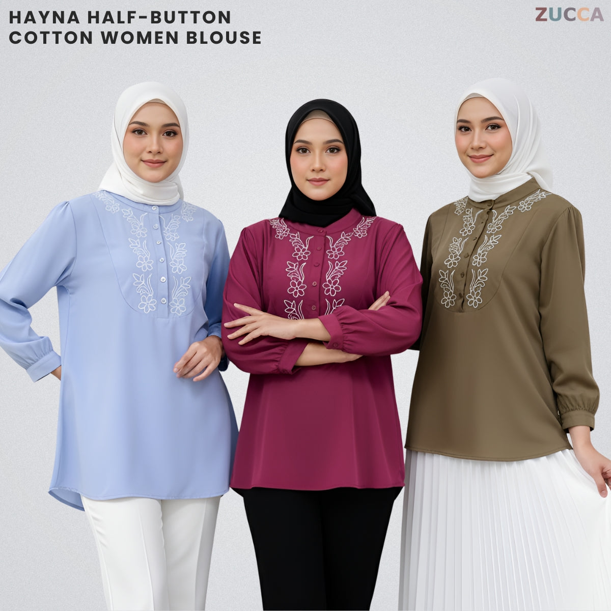 ZUCCA HAYNA HALF-BUTTON COTTON WOMEN BLOUSE - DM020 BAJU KEMEJA WANITA KOREAN STYLE