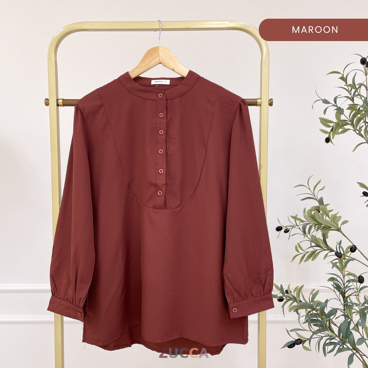 ZUCCA CHERRY HALF BUTTON PUFFED WOMEN BLOUSE - DM020A