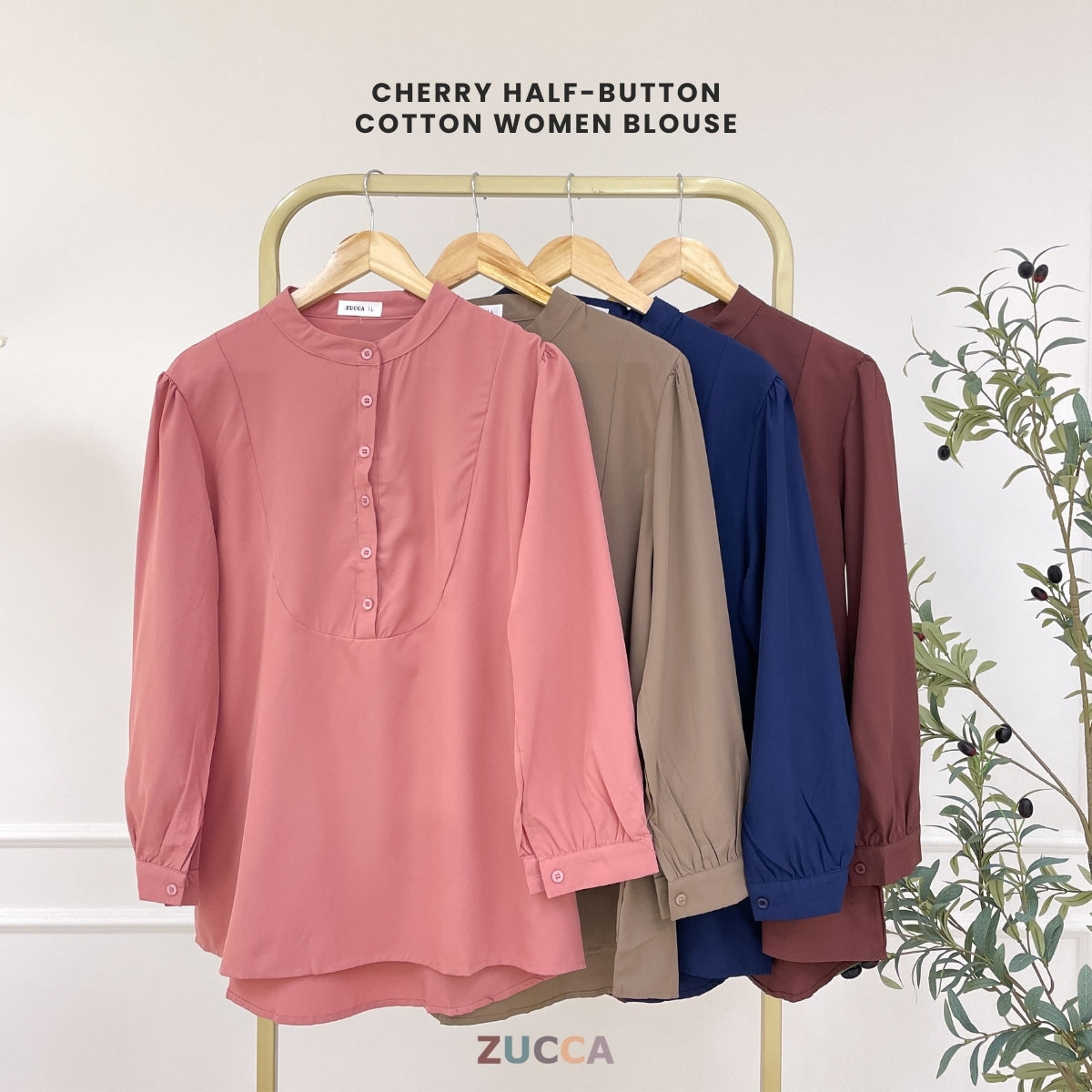 ZUCCA CHERRY HALF BUTTON PUFFED WOMEN BLOUSE - DM020A