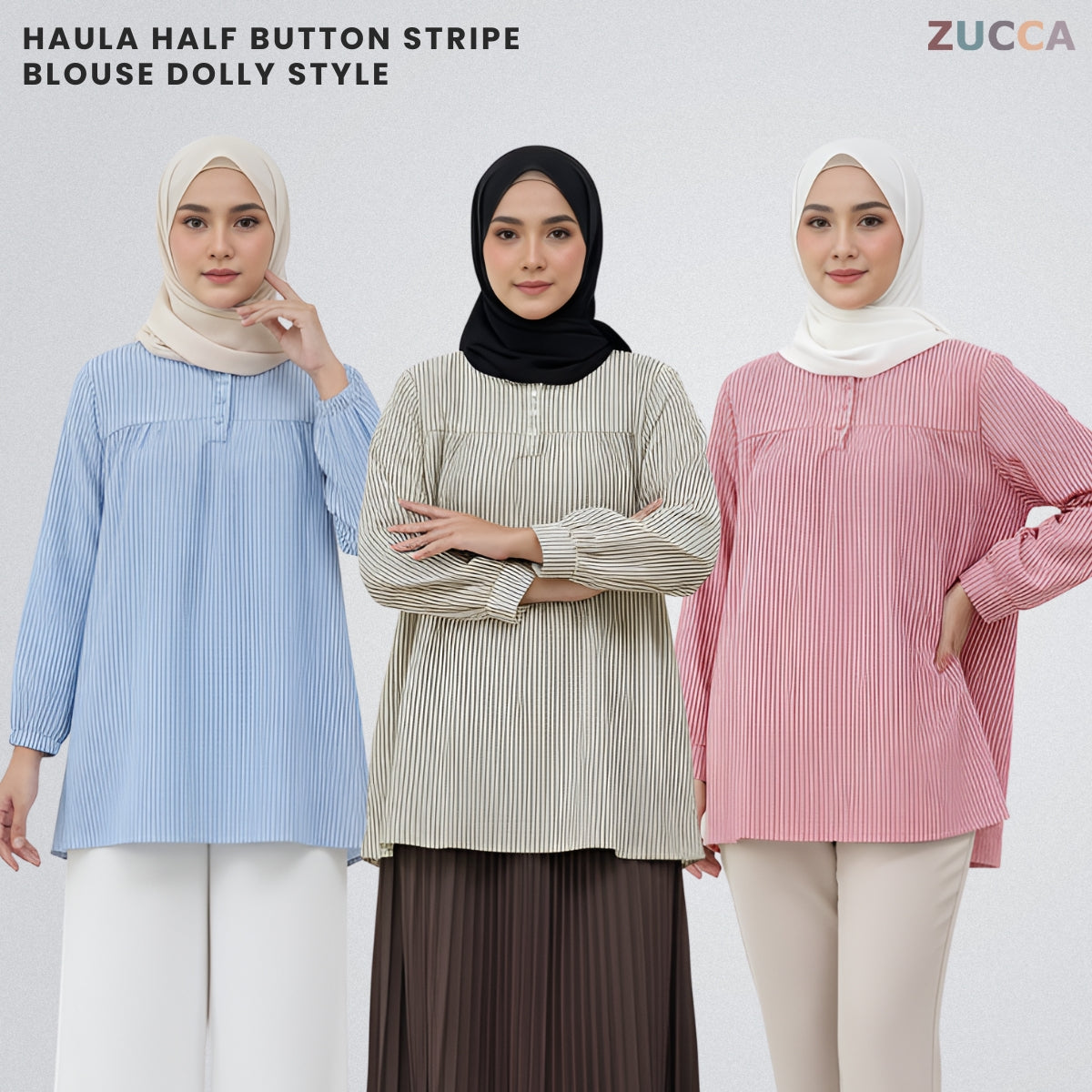 ZUCCA HAULA HALF BUTTON STRIPE BLOUSE DOLLY STYLE - DM036