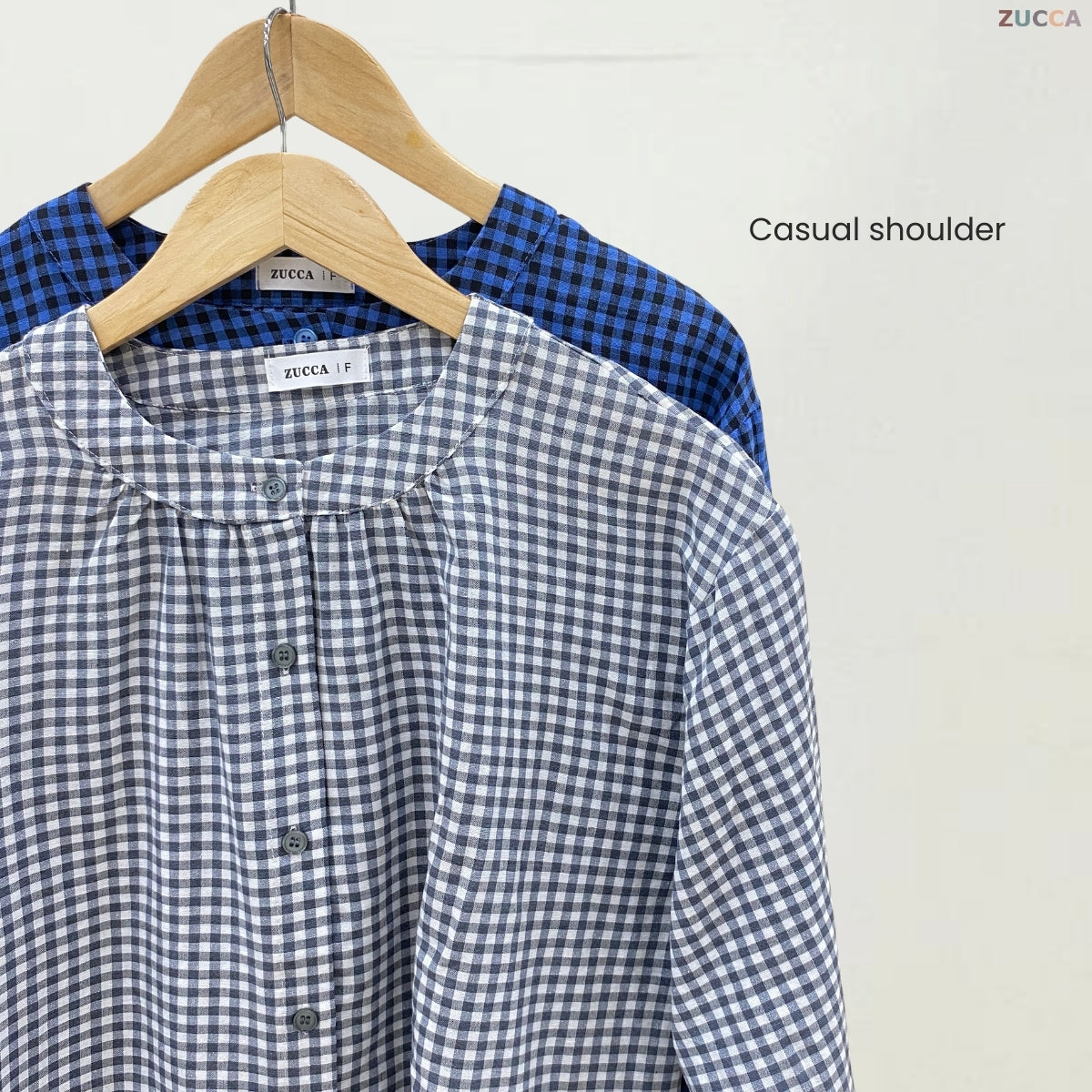 ZUCCA AMANDA BLAUS KASUAL BERPOLA GINGHAM - DM072A