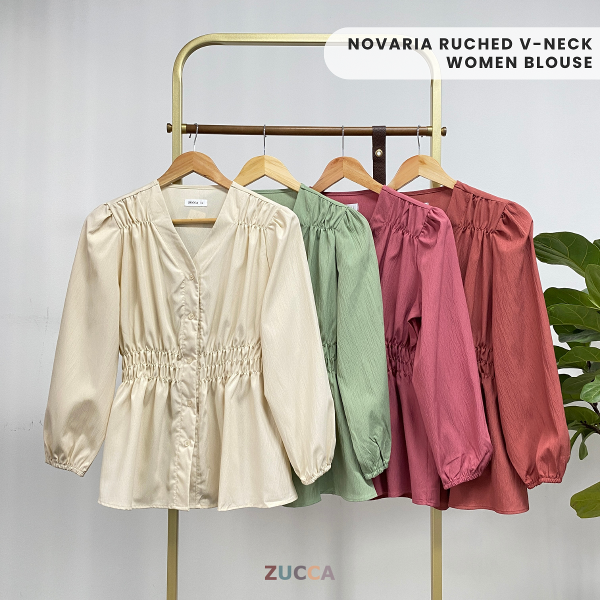 ZUCCA NOVARIA BLOUS WANITA LEHER V BERLIPAT DENGAN RIMPLES - DM075