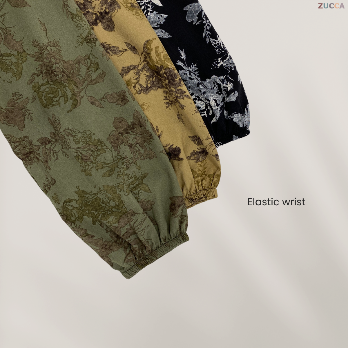 ZUCCA FAHIRA FLORAL RUFFLE NECK WOMEN BLOUSE - DM114 BAJU WANITA Cotton Button Long Sleeve Sleeve Muslimah