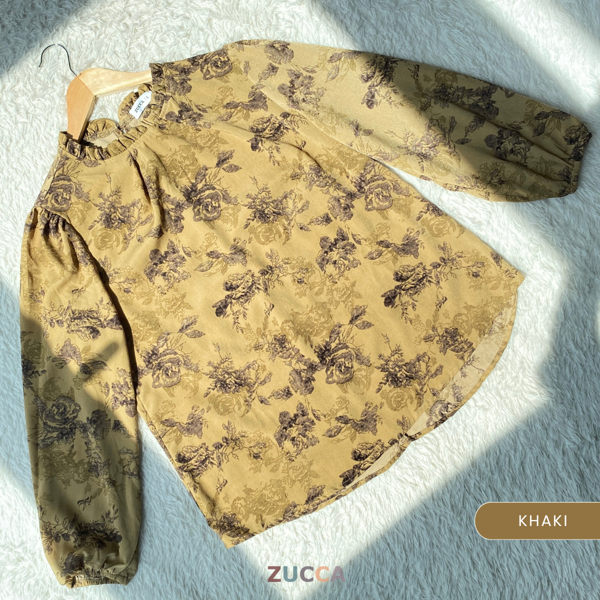 ZUCCA FAHIRA FLORAL RUFFLE NECK WOMEN BLOUSE - DM114 BAJU WANITA Cotton Button Long Sleeve Sleeve Muslimah