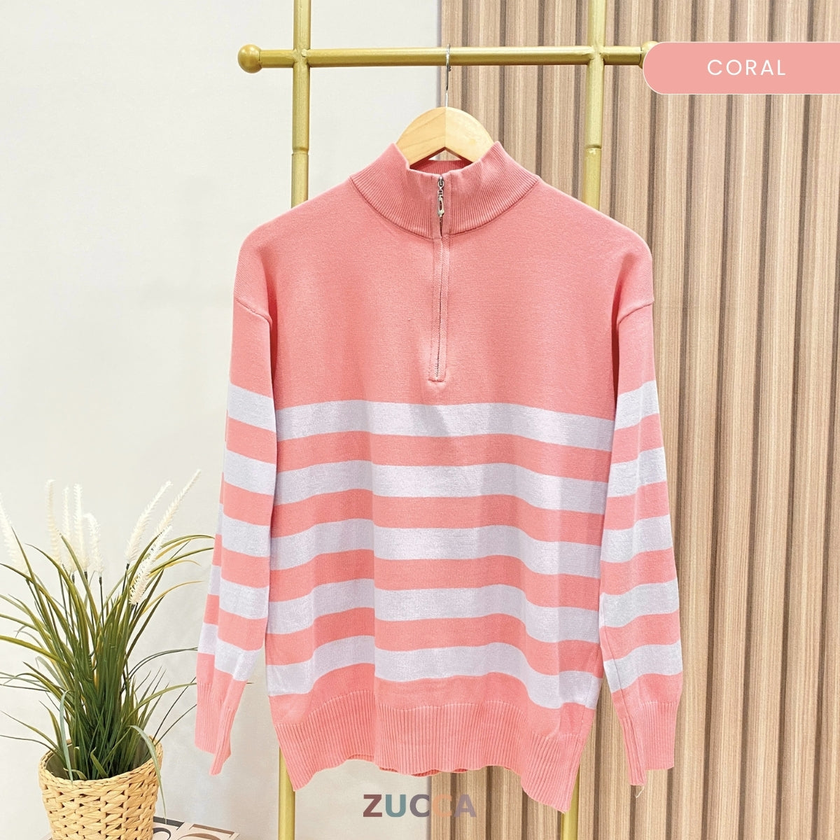 ZUCCA IVANA KEMEJA JALUR LEHER TINGGI BERZIP SEPARUH - DM115 NEW