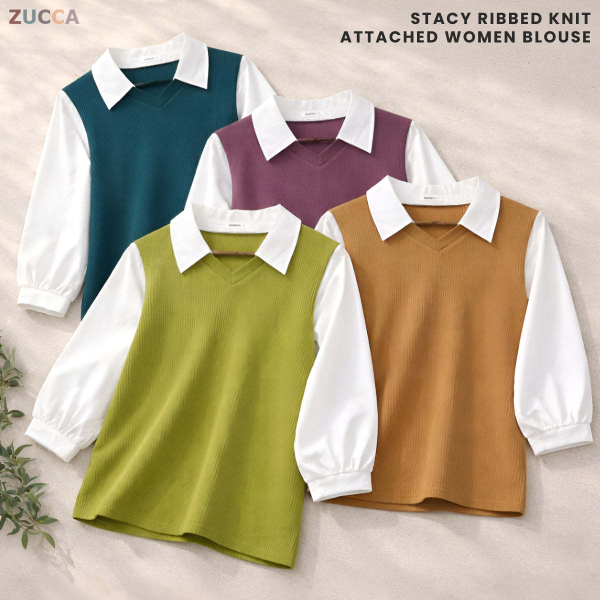 Stacy Ribbed Knit Attached Women Blouse - DM122 Korean Style