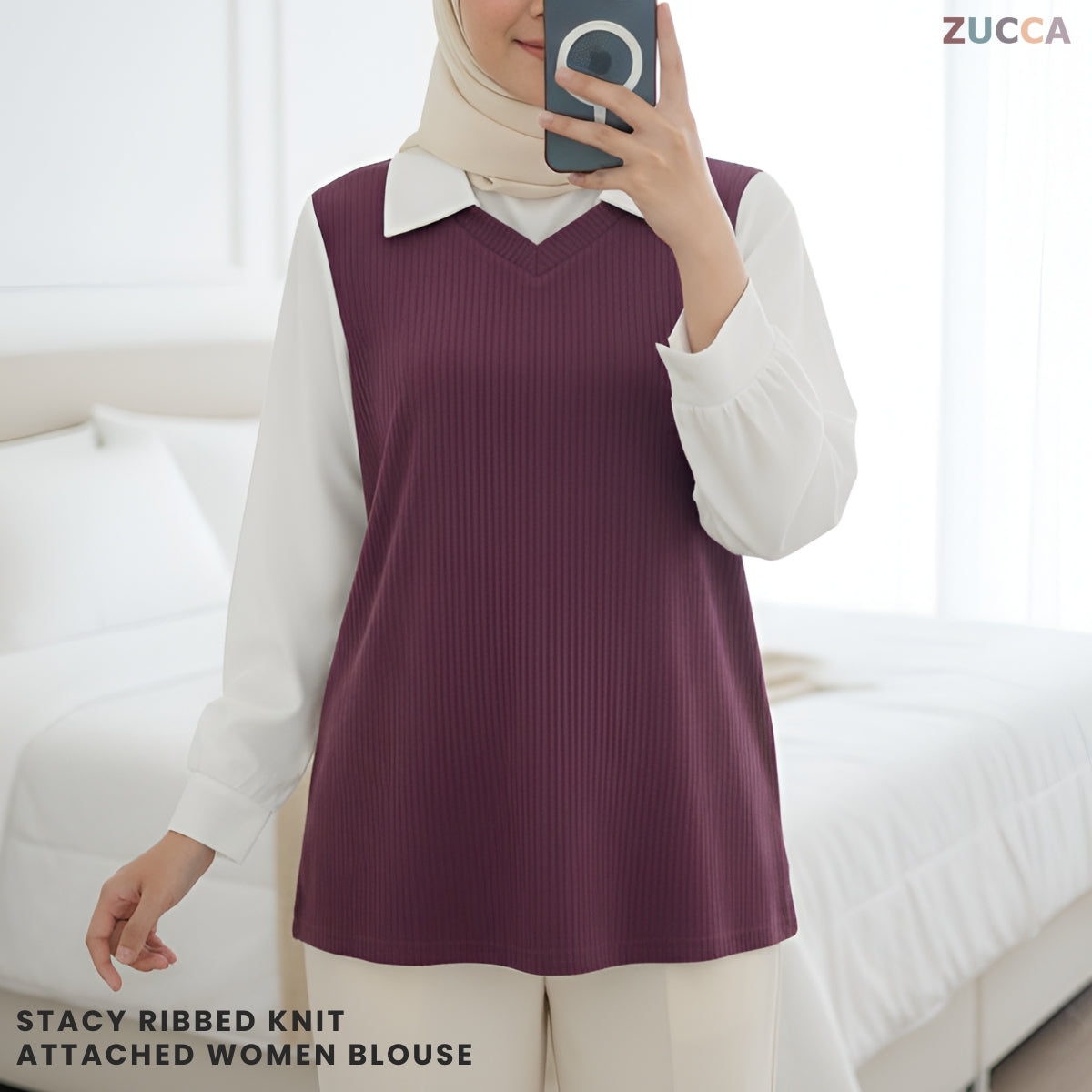 Stacy Ribbed Knit Attached Women Blouse - DM122 Korean Style