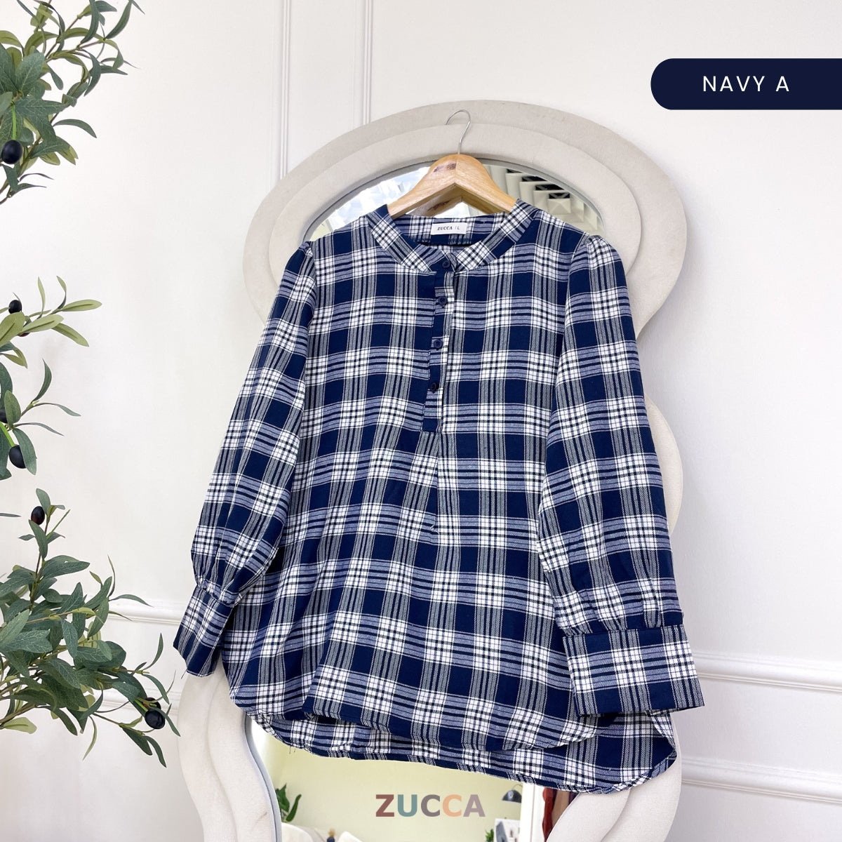 ZUCCA TASHA HALF BUTTON CHECKERED BLOUSE - DM130