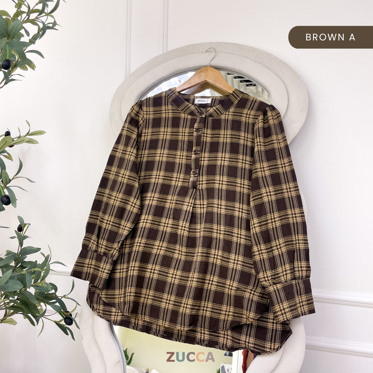 ZUCCA TASHA HALF BUTTON CHECKERED BLOUSE - DM130