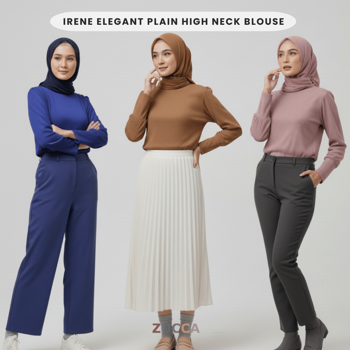Irene Elegant Plain High Neck Blouse - DM174