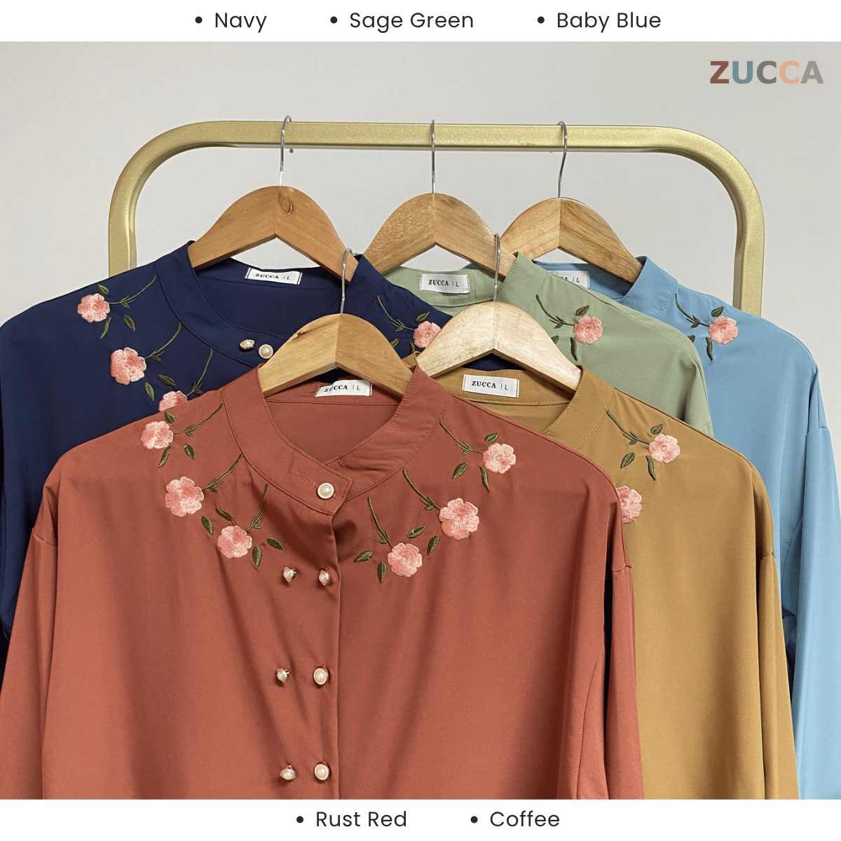 ZUCCA FAWA FLORAL EMBROIDERED WOMEN BLOUSE - DM181 NECK EMBROIDERY LEHER SULAM FLORAL