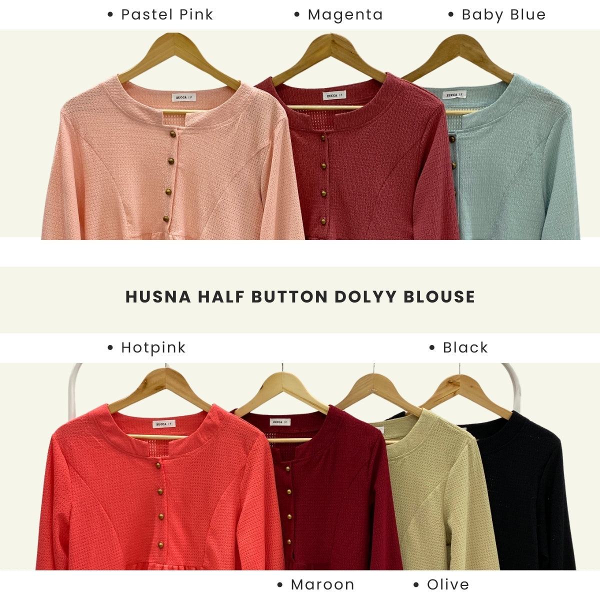ZUCCA HUSNA BLOUSE DOLLY BUTANG SEPARUH - DM184