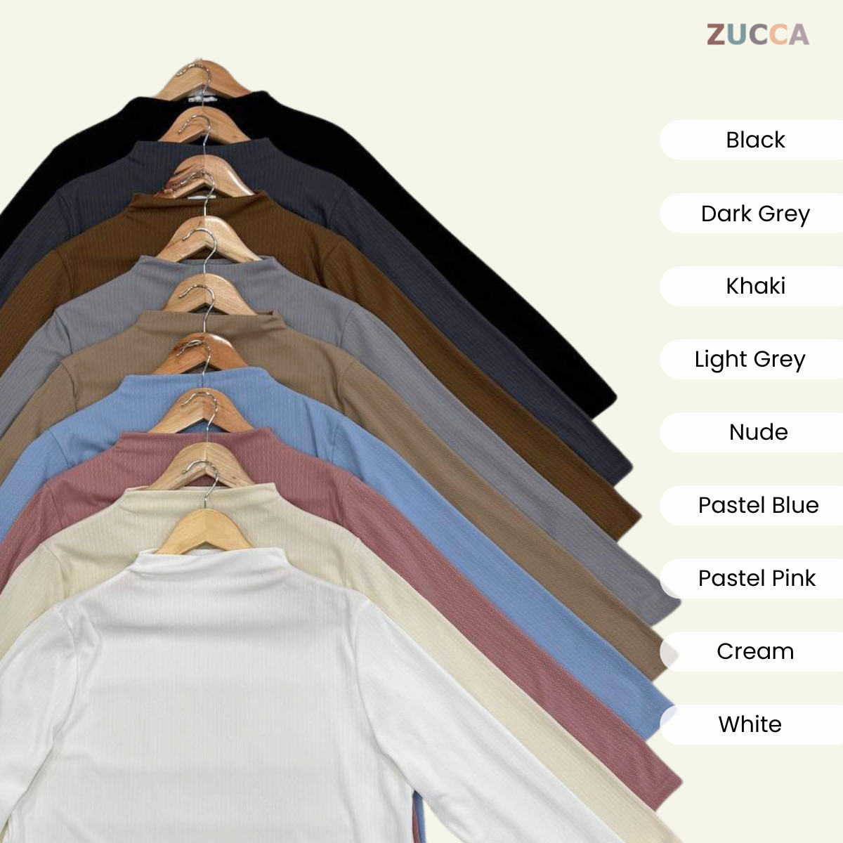 ZUCCA IVANIA COTTON RIB MID HIGH COLLAR BLOUSE- DM224