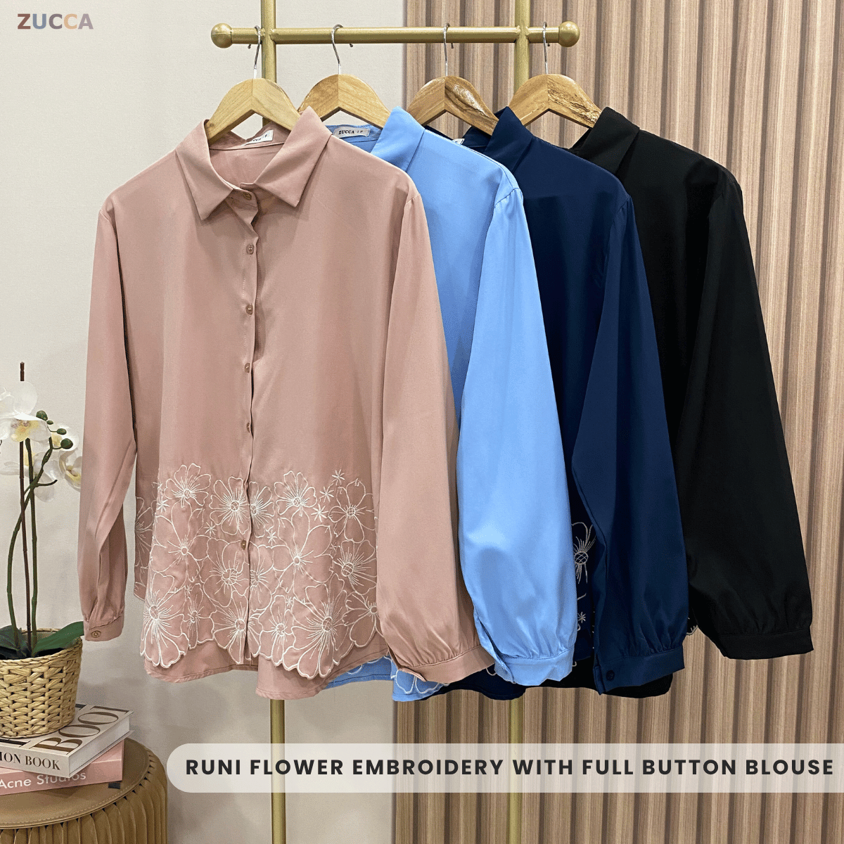 ZUCCA RUNI FLOWER EMBROIDERY WITH FULL BUTTON BLOUSE - DM231