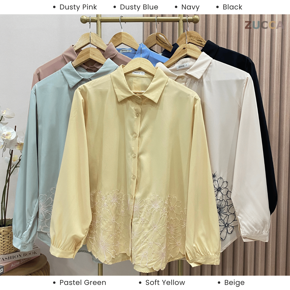 ZUCCA RUNI FLOWER EMBROIDERY WITH FULL BUTTON BLOUSE - DM231