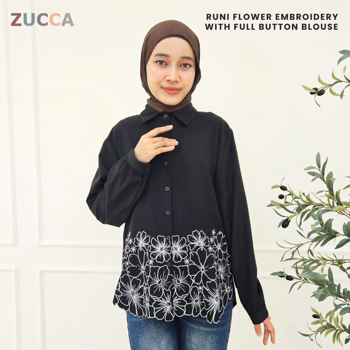 ZUCCA RUNI FLOWER EMBROIDERY WITH FULL BUTTON BLOUSE - DM231
