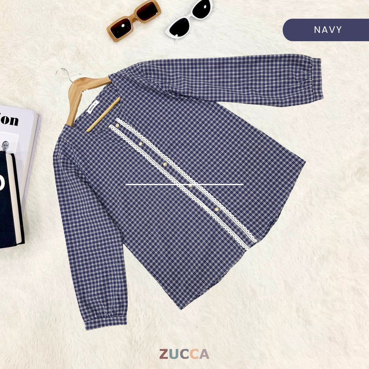 ZUCCA ZEETA KOREAN CHECKERED BUTTON BLOUSE - DM238