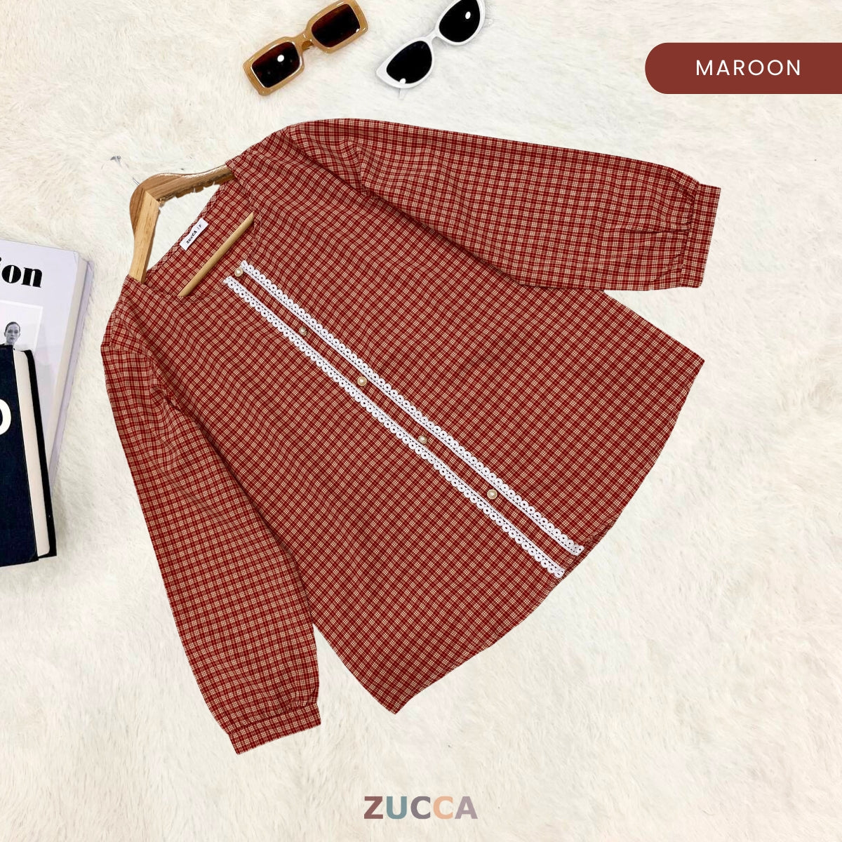 ZUCCA ZEETA KOREAN CHECKERED BUTTON BLOUSE - DM238