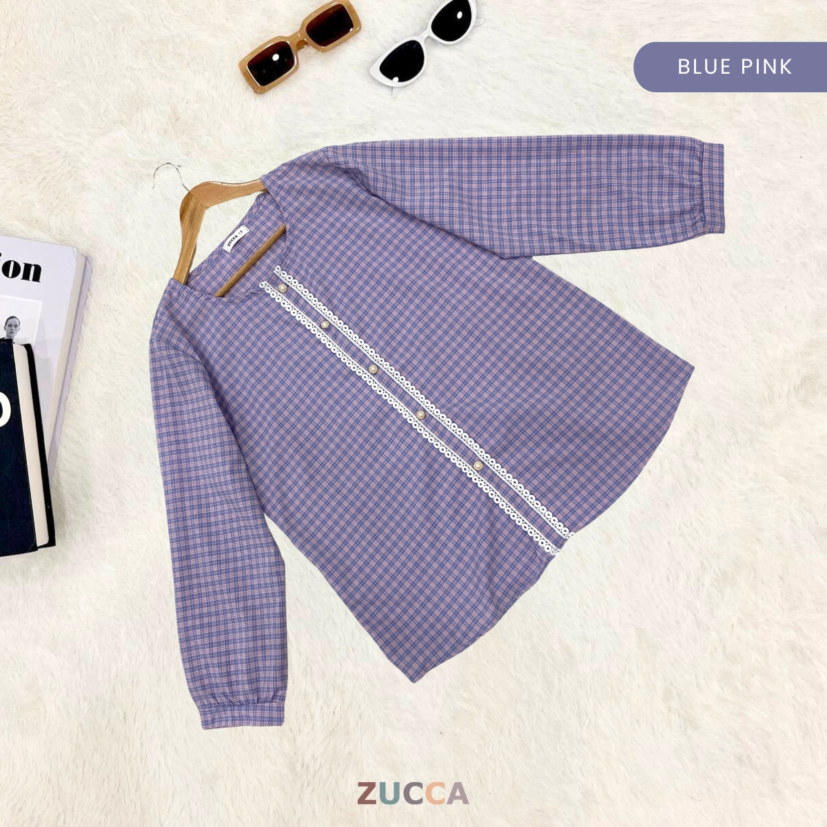 ZUCCA ZEETA KOREAN CHECKERED BUTTON BLOUSE - DM238