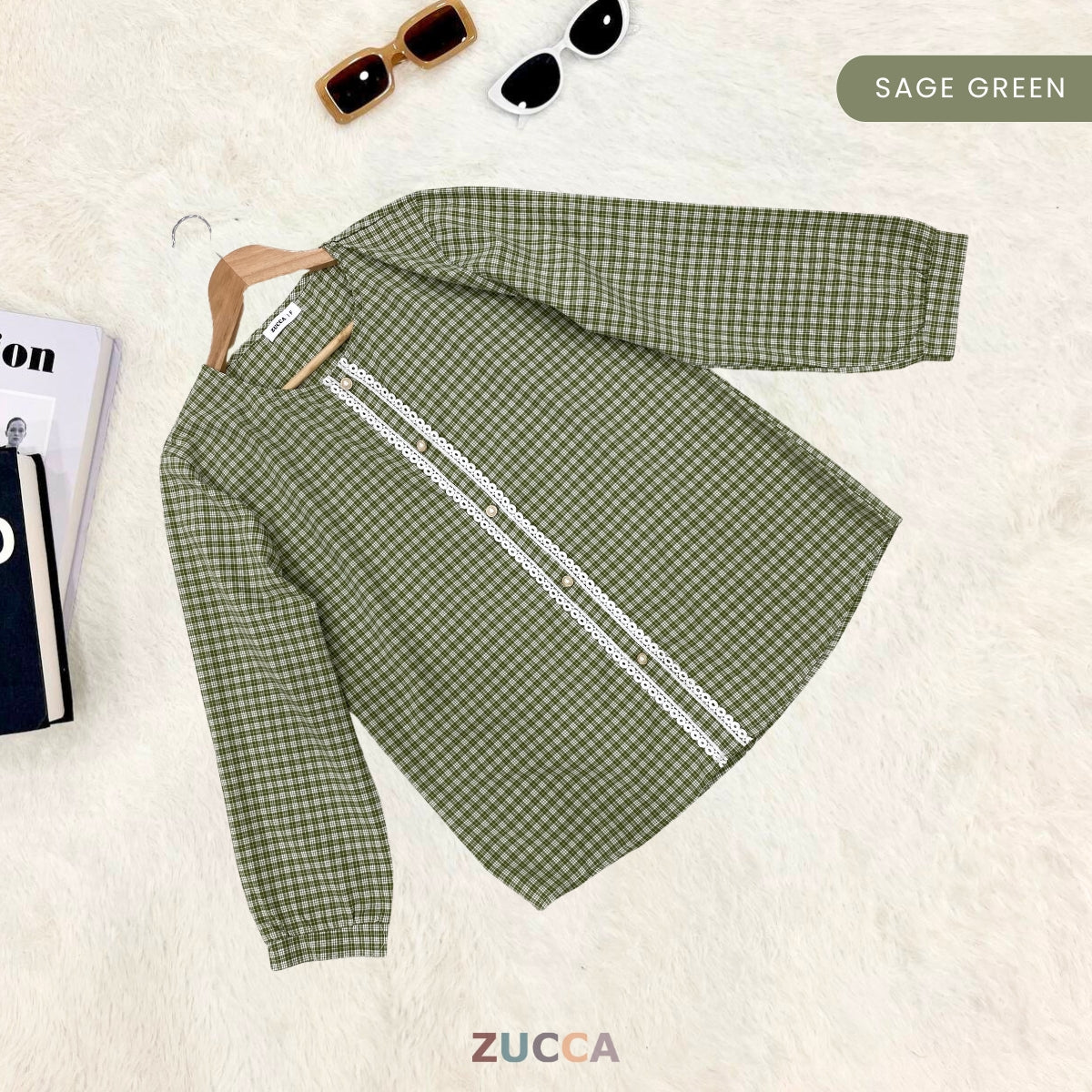 ZUCCA ZEETA KOREAN CHECKERED BUTTON BLOUSE - DM238