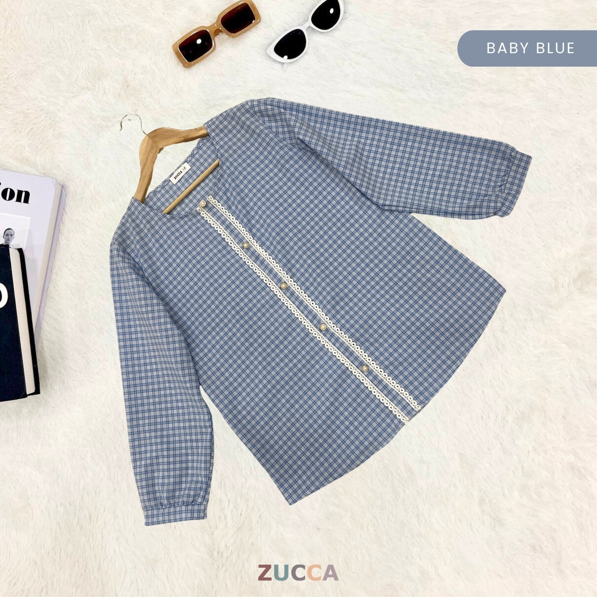 ZUCCA ZEETA KOREAN CHECKERED BUTTON BLOUSE - DM238