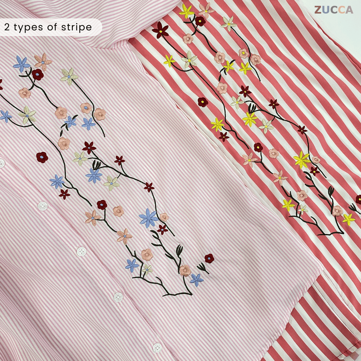 ZUCCA AUFA FLORAL EMBROIDERED STRIPE COTTON BLOUSE - DM239