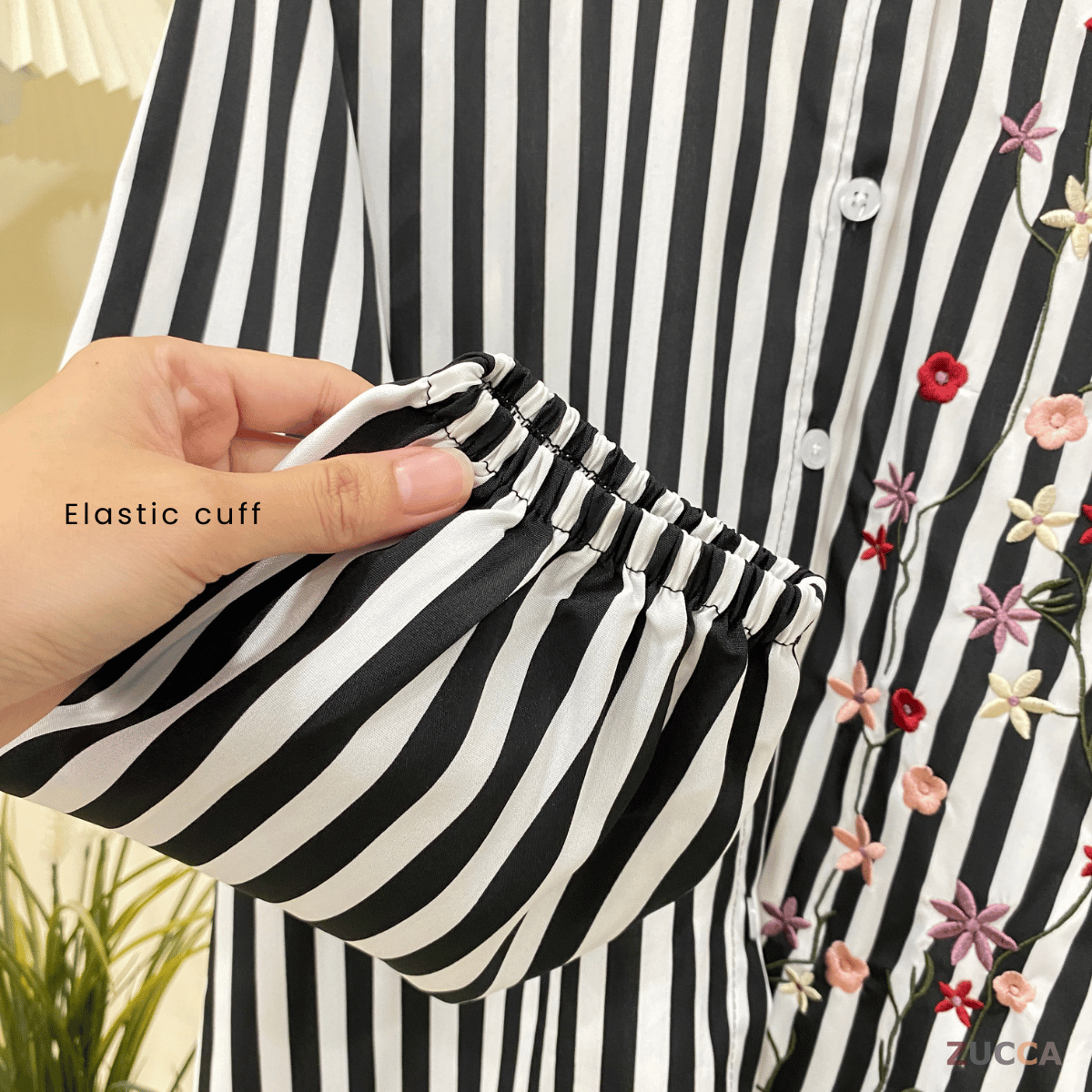 ZUCCA AUFA FLORAL EMBROIDERED STRIPE COTTON BLOUSE - DM239