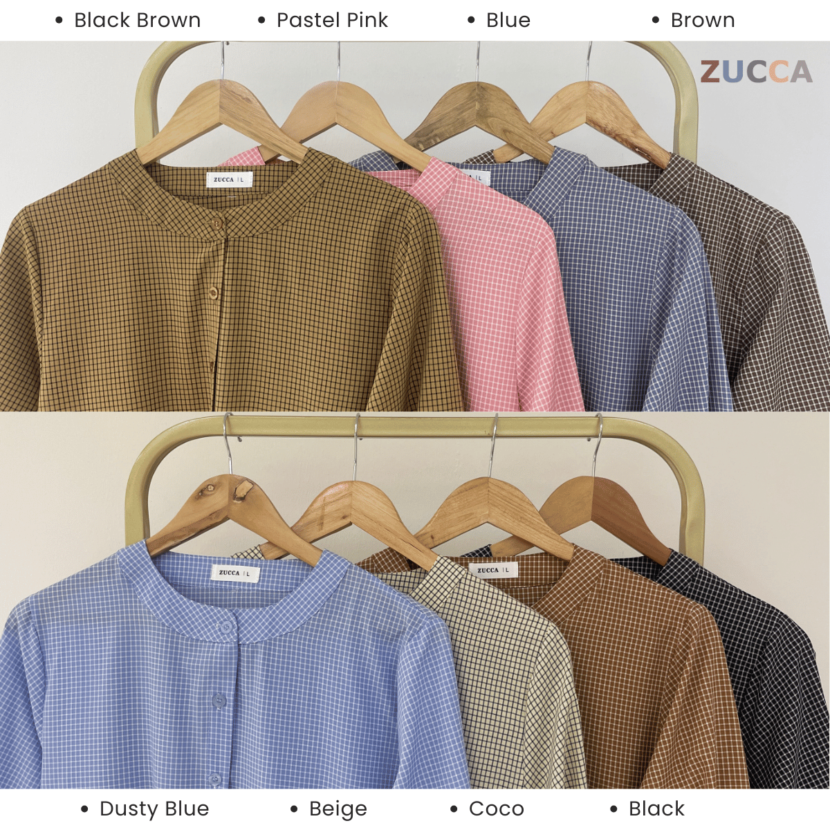 ZUCCA AVELIA GINGHAM CHECKER LONG BLOUSE - DM245 BAJU WANITA