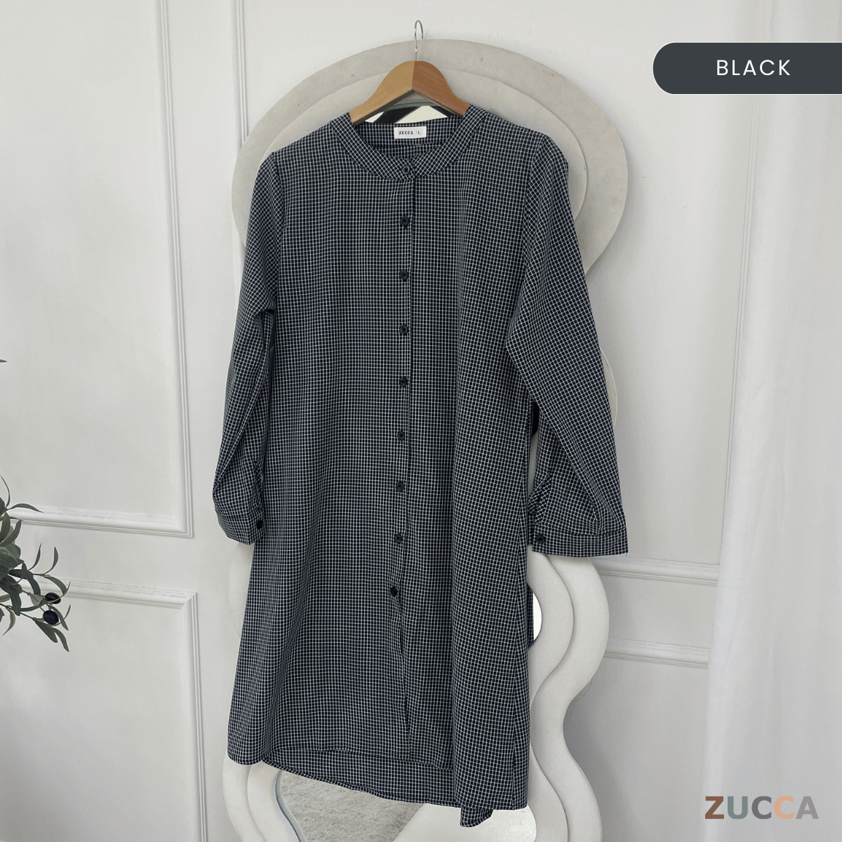 ZUCCA AVELIA GINGHAM CHECKER LONG BLOUSE - DM245 BAJU WANITA
