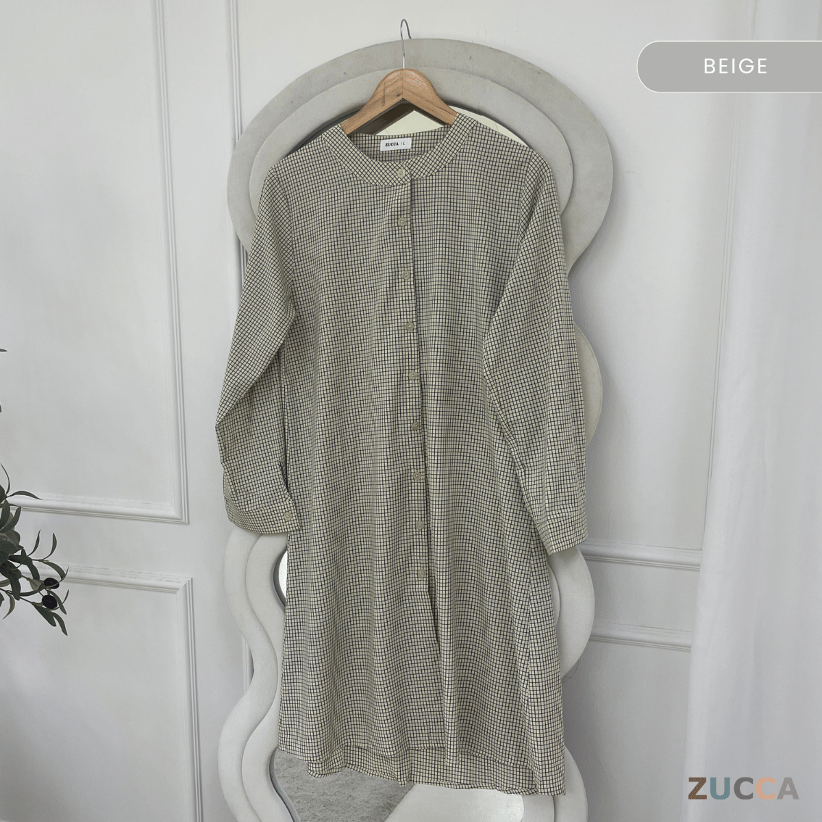 ZUCCA AVELIA GINGHAM CHECKER LONG BLOUSE - DM245 BAJU WANITA