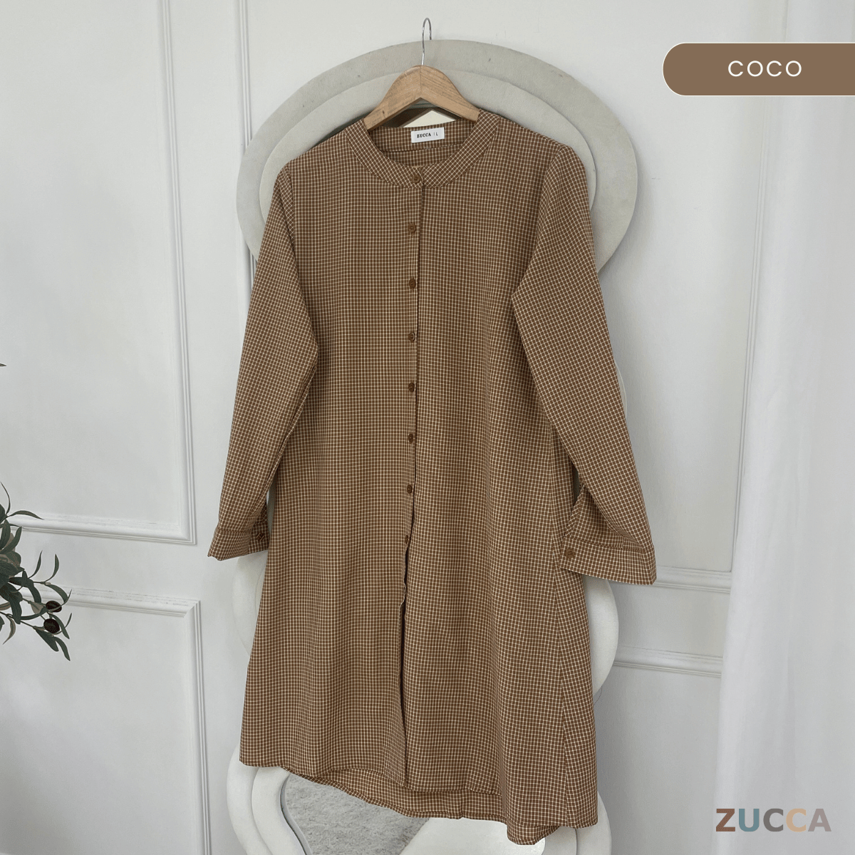 ZUCCA AVELIA GINGHAM CHECKER LONG BLOUSE - DM245 BAJU WANITA