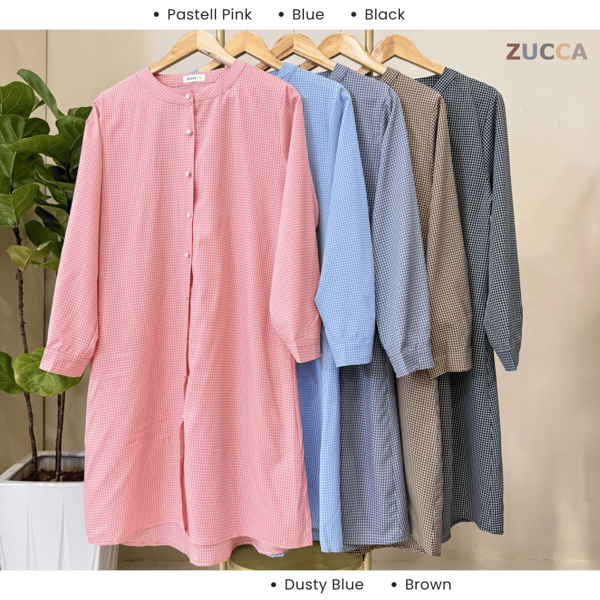 ZUCCA AVELIA GINGHAM CHECKER LONG BLOUSE - DM245 BAJU WANITA