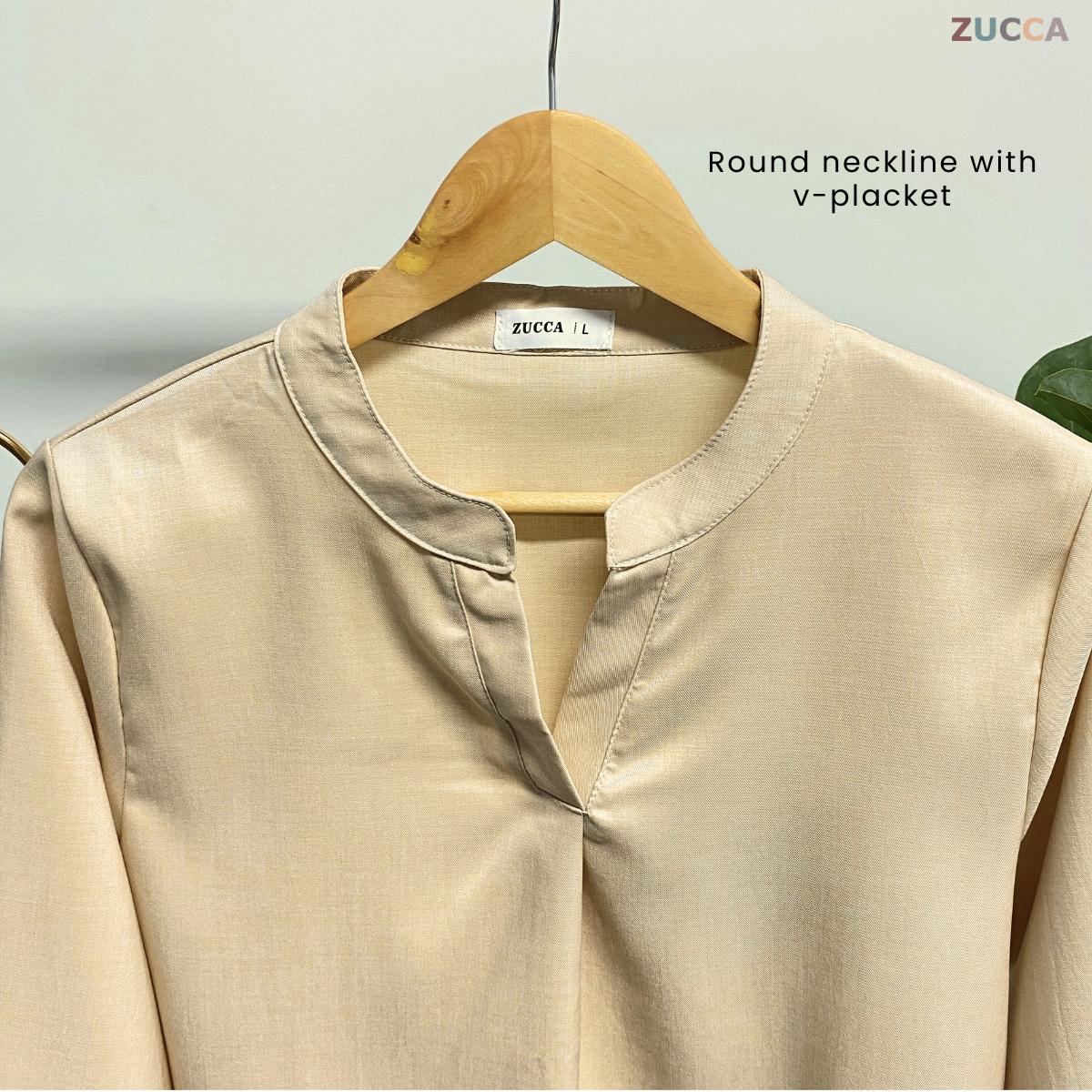 ZUCCA ANDRA KEMEJA KASUAL WANITA LEHER V TANPA CORAK - DM247