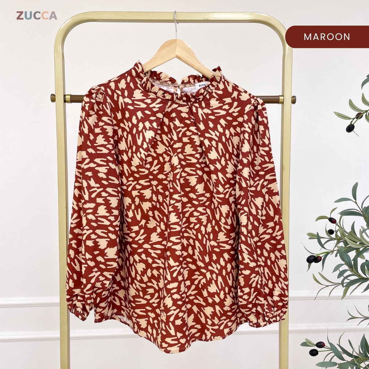 ZUCCA SHIMA RUFFLE NECK LEOPARD KASUAL WOMEN BLOUSE - DM250