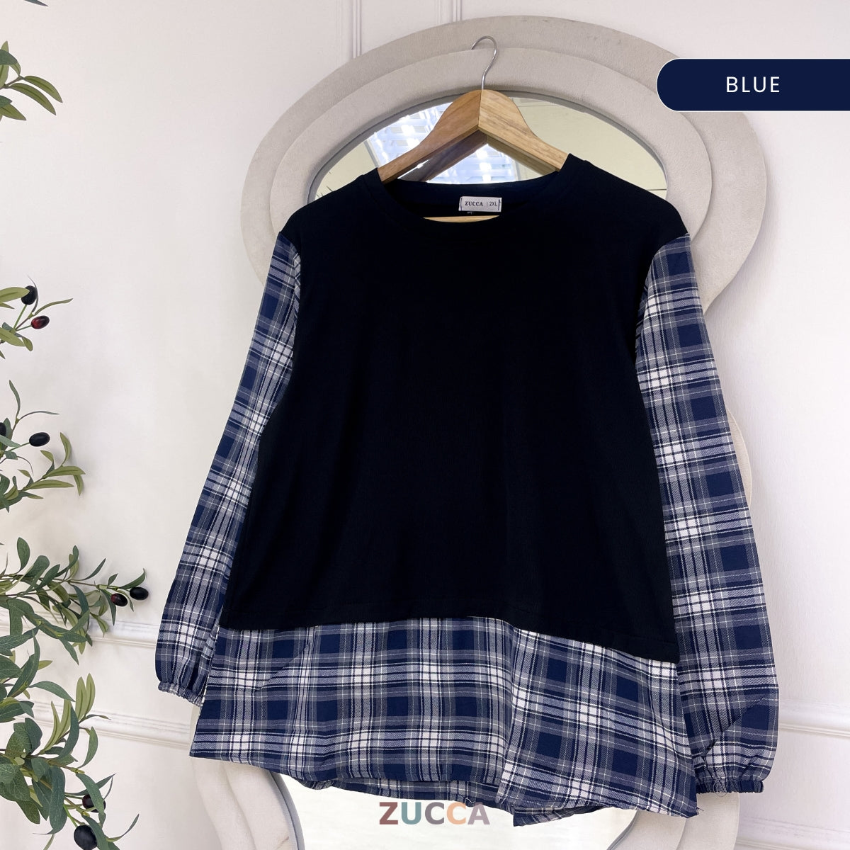 ZUCCA ALEENA BLOUSE PATCHWORK PLAID BERPETAK - DM254