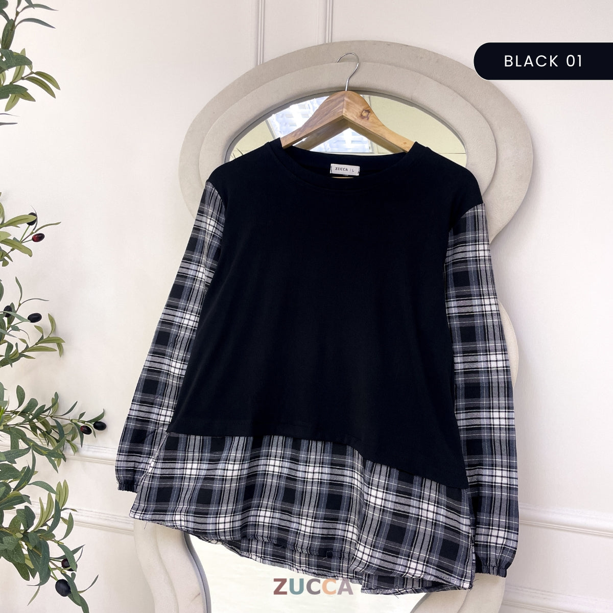 ZUCCA ALEENA BLOUSE PATCHWORK PLAID BERPETAK - DM254