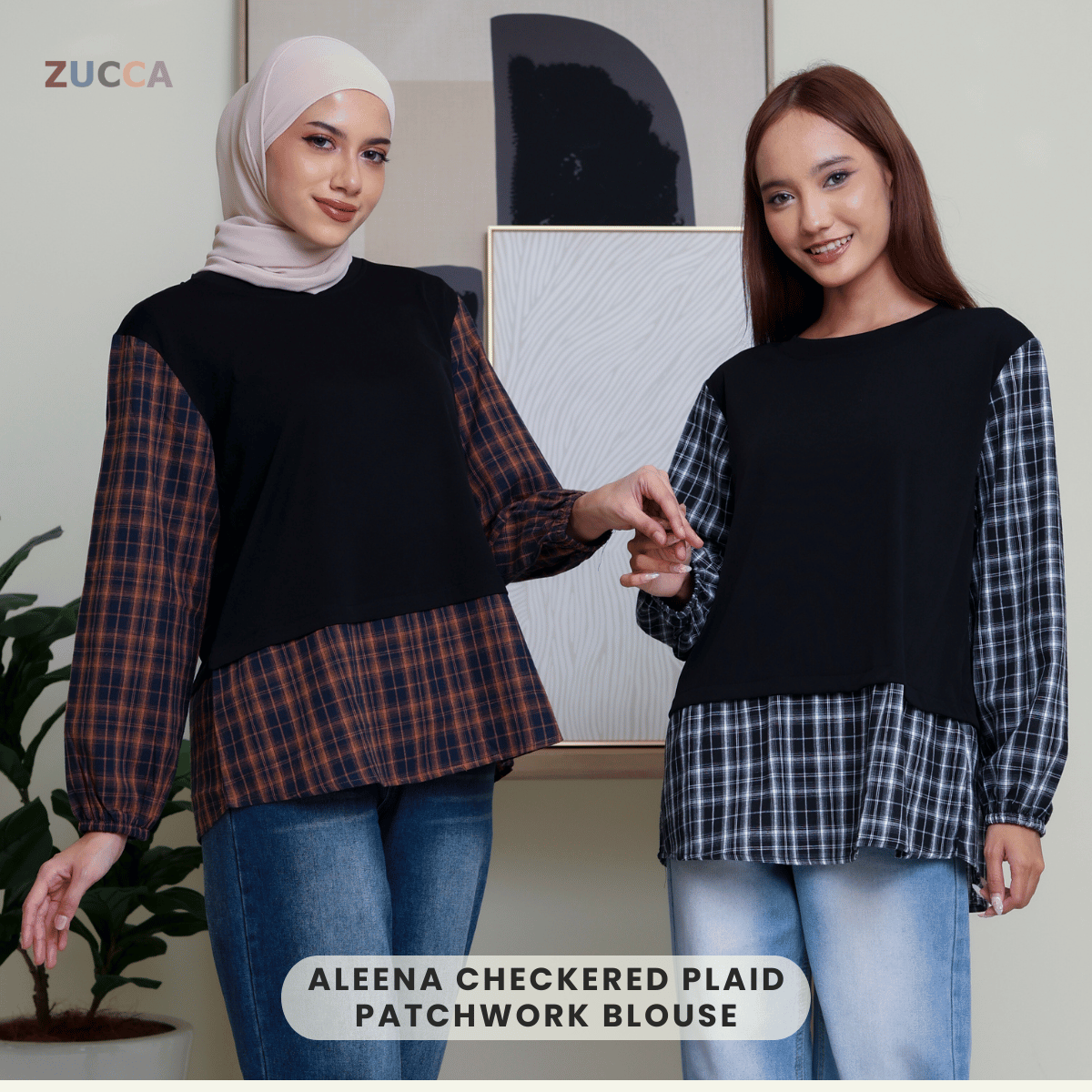 ZUCCA ALEENA BLOUSE PATCHWORK PLAID BERPETAK - DM254