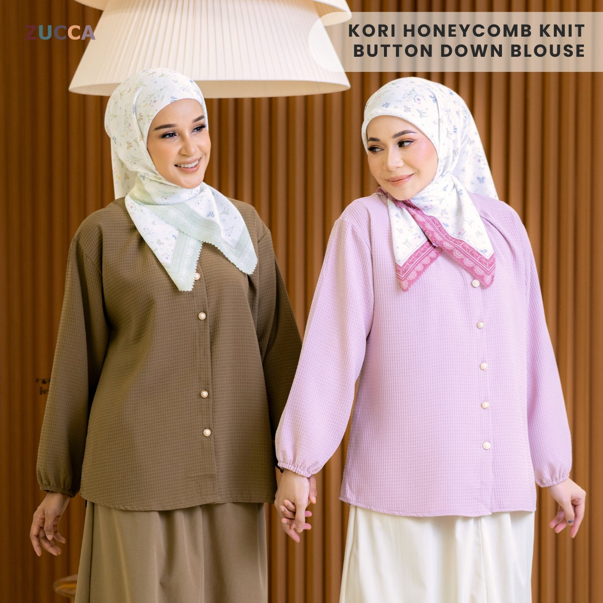 ZUCCA KORI HONEYCOMB KNIT BUTTON DOWN BLOUSE - DM261