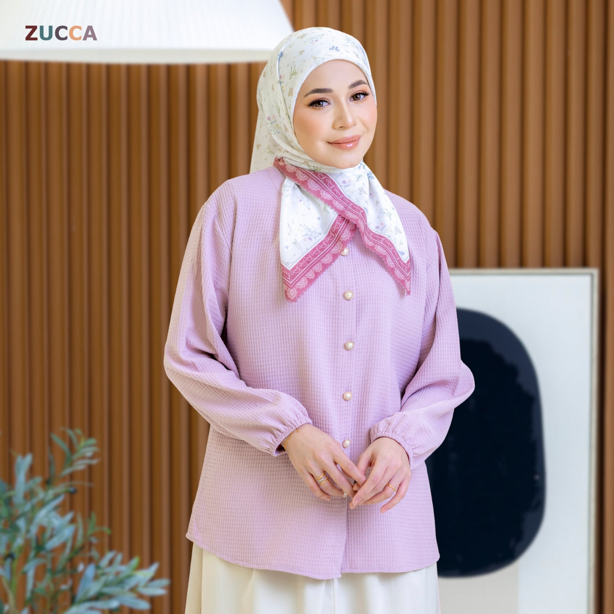 ZUCCA KORI HONEYCOMB KNIT BUTTON DOWN BLOUSE - DM261