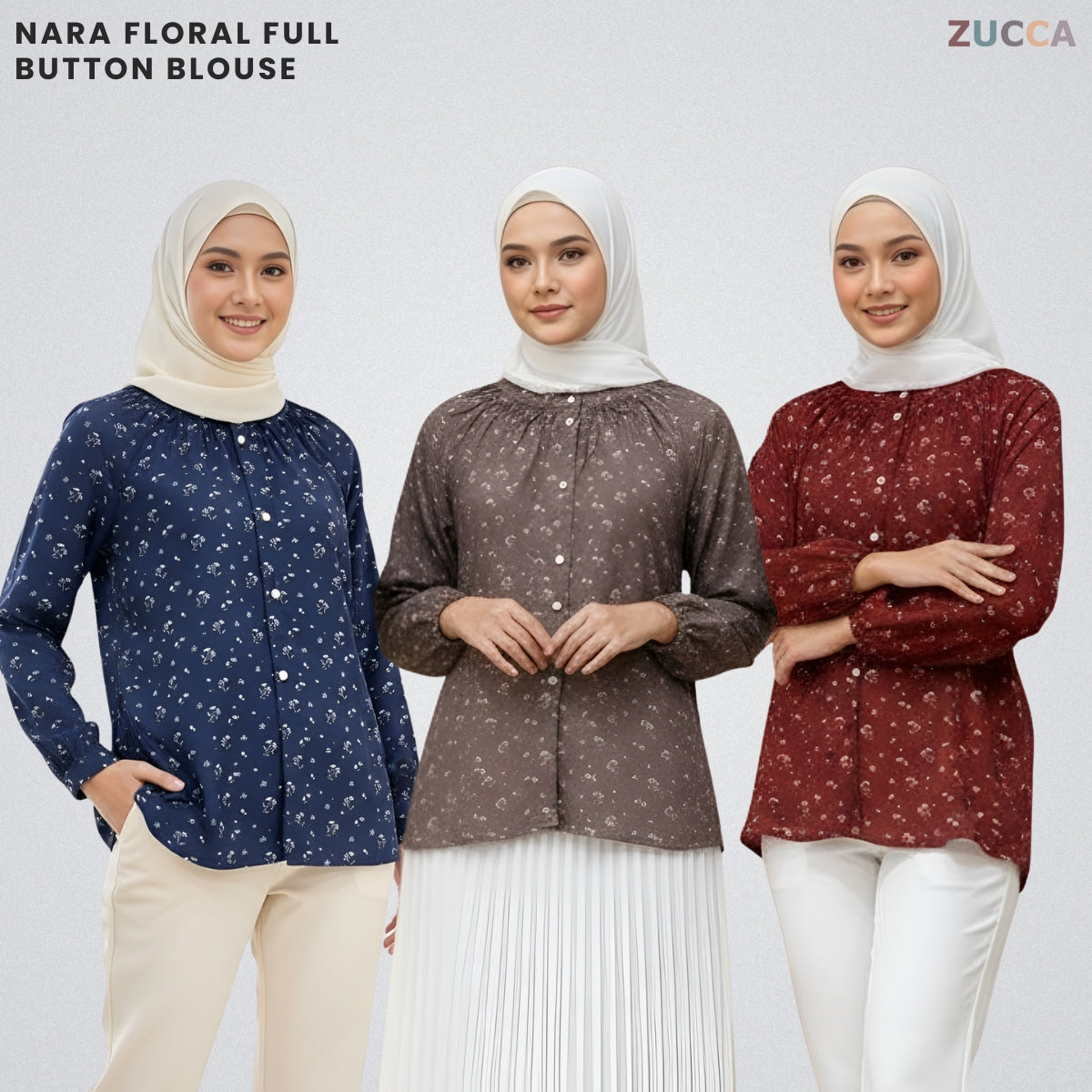 ZUCCA NARA KEMEJA BERCORAK FLORAL BERBUTANG PENUH - DM262GAYA KOREA