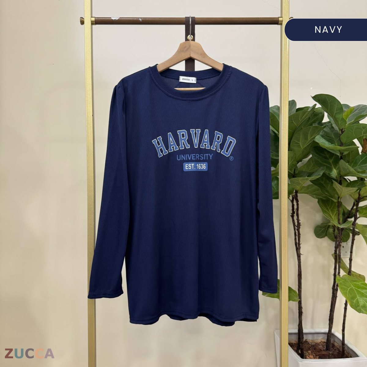 ZUCCA HELENA BAJU KASUAL WANITA - DM266 COTTON RIBBED SHIRT