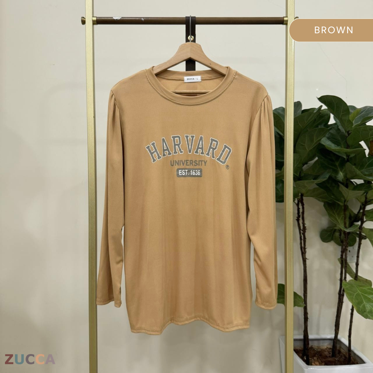 ZUCCA HELENA BAJU KASUAL WANITA - DM266 COTTON RIBBED SHIRT