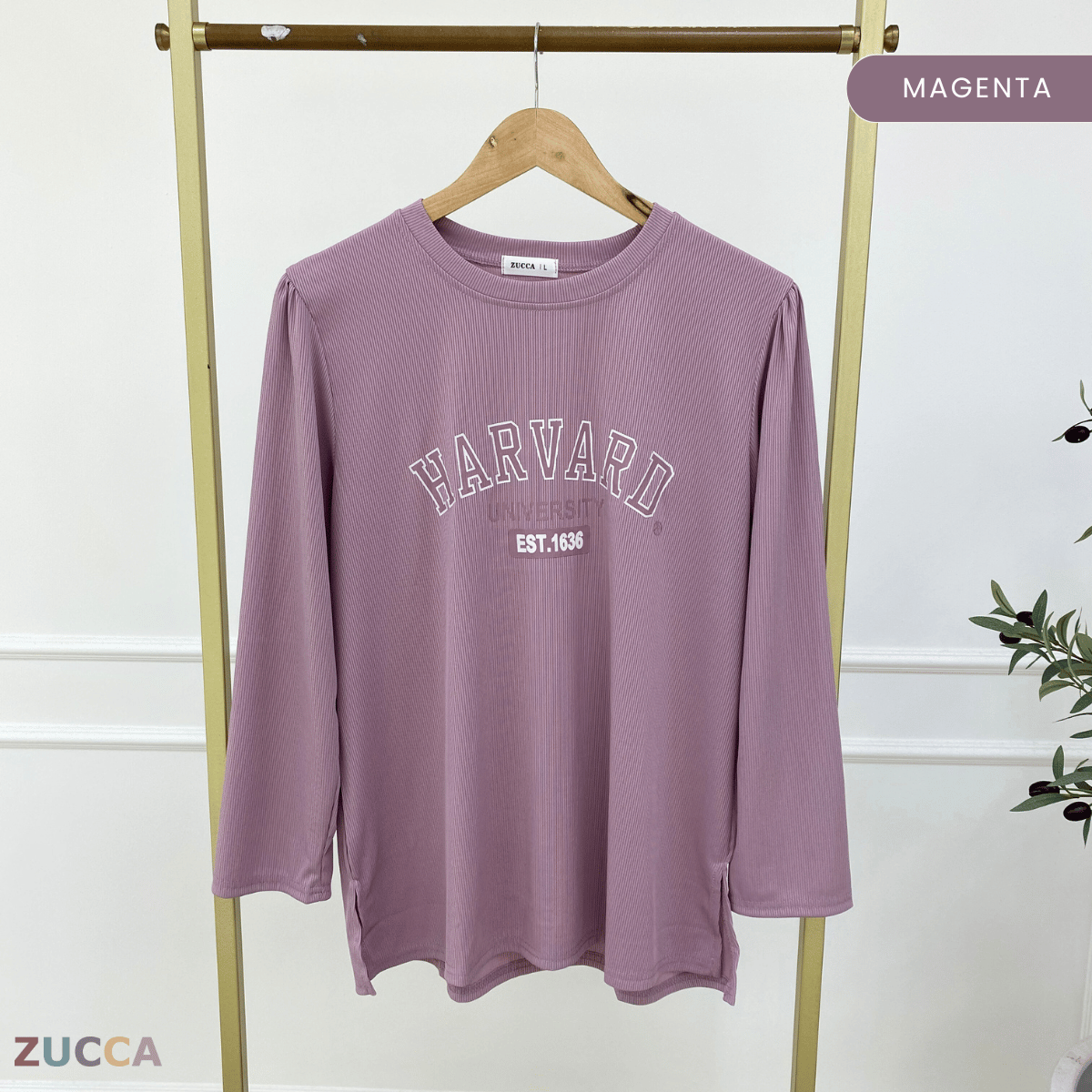 ZUCCA HELENA BAJU KASUAL WANITA - DM266 COTTON RIBBED SHIRT