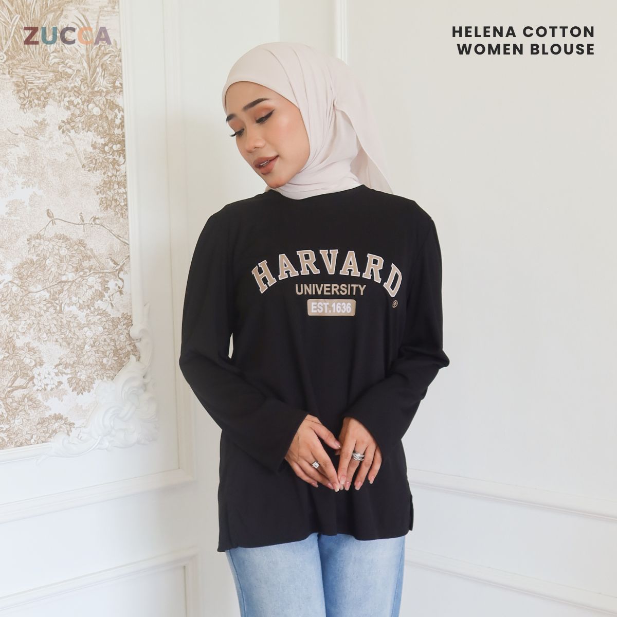 ZUCCA HELENA BAJU KASUAL WANITA - DM266 COTTON RIBBED SHIRT