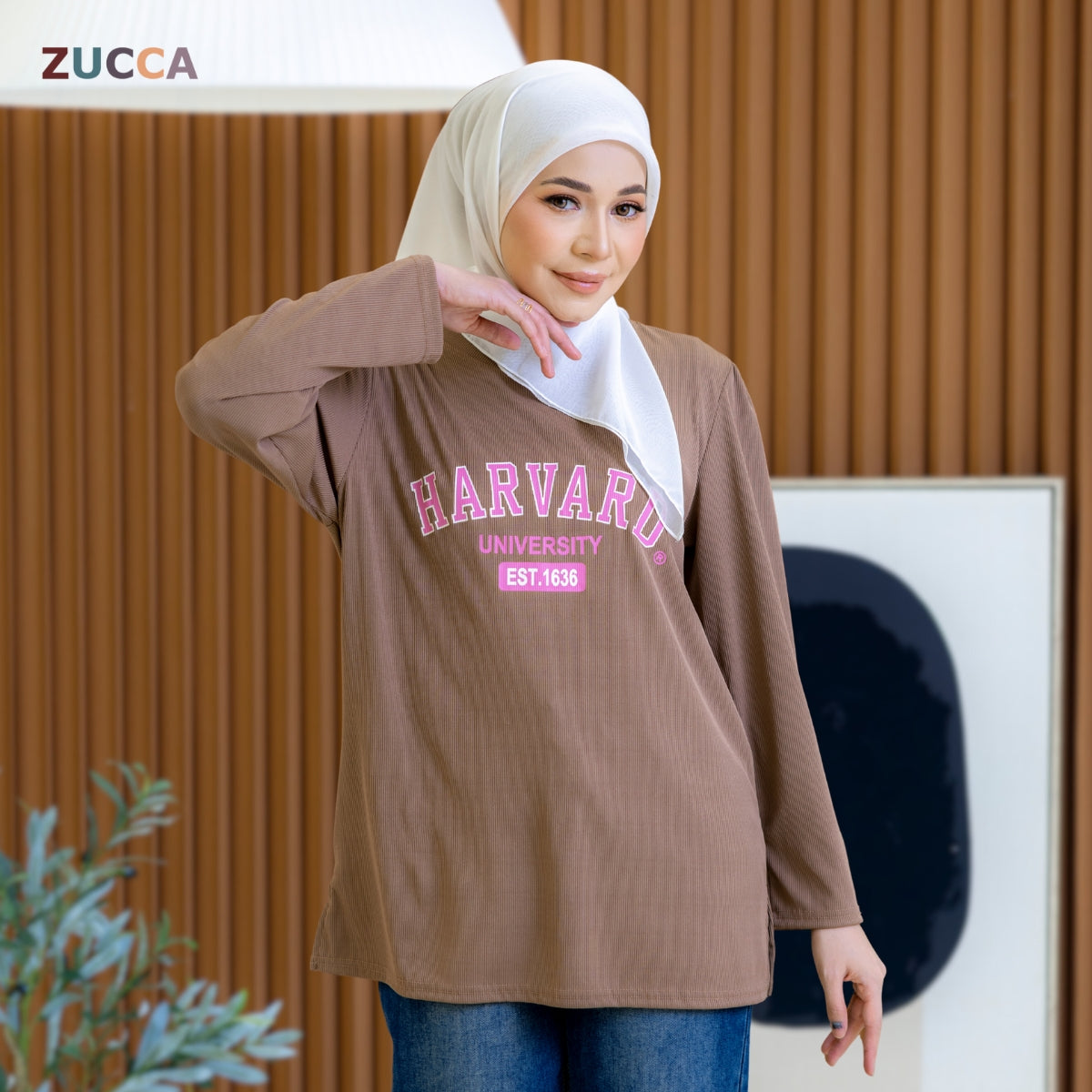 ZUCCA HELENA BAJU KASUAL WANITA - DM266 COTTON RIBBED SHIRT